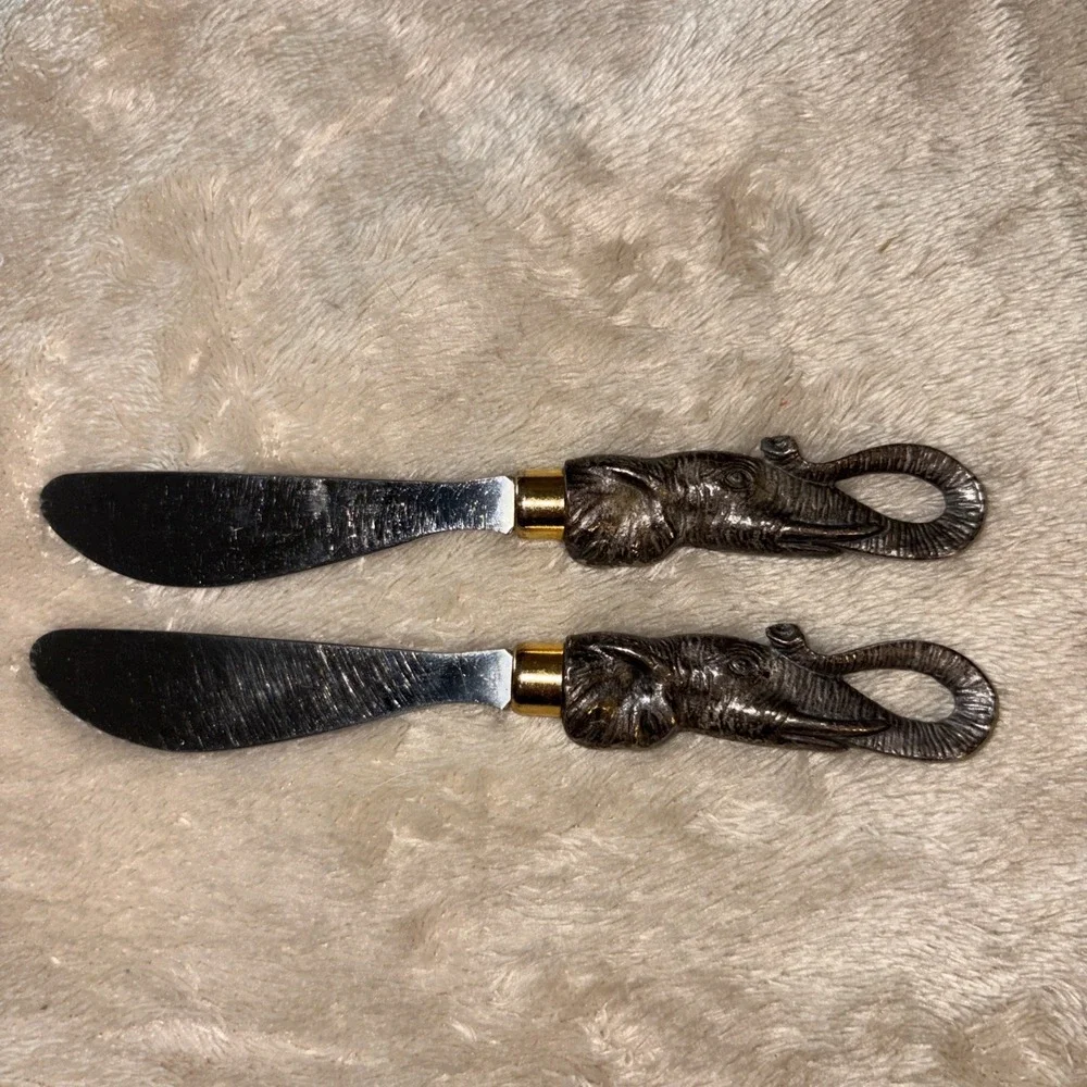 Arthur Court Elephant Handle Cheese Butter Spreaders Kitchen Set of 2